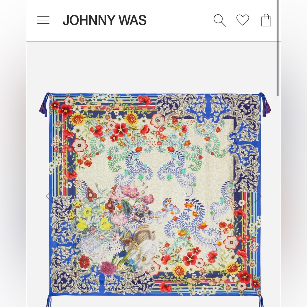 Johnny Was Wild Flower Silk Square Tassled Scarf